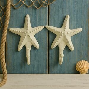 Salty Sailor: 2 VTG Cast Iron Nautical Starfish Decorative Wall Hooks Hangers